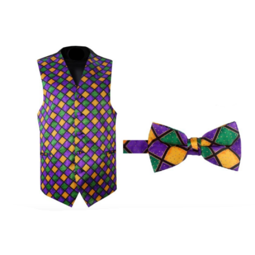 Mardi Gras Windowpane Vest and Bow Tie